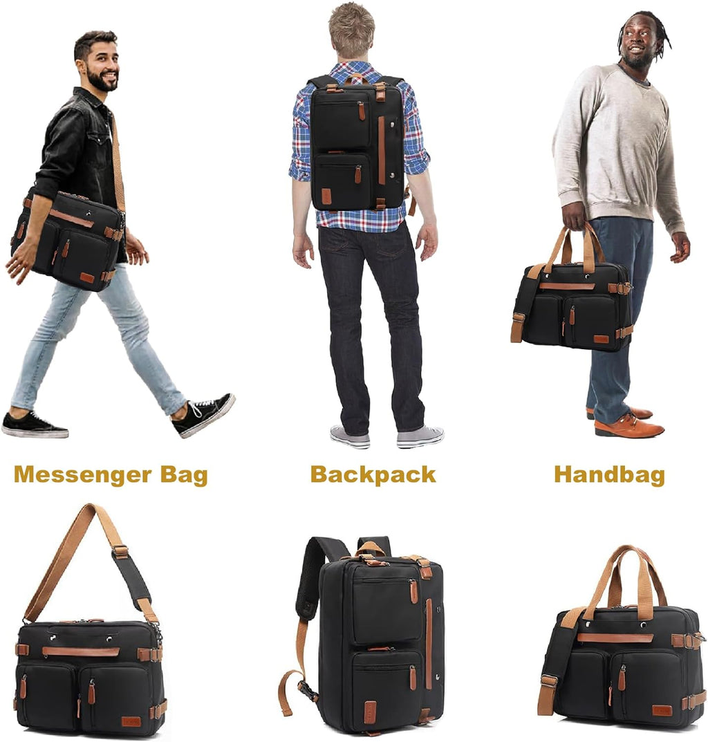 3 in 1 Laptop Bag for Men, 17.3 Inch Work Bags for Men, Laptop Backpack, Briefcases, Messenger Bag, Computer Bags for Laptops for Men Women, Black