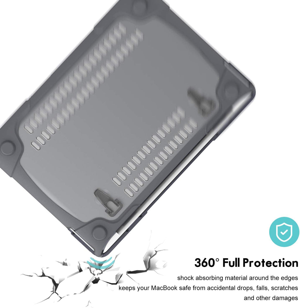 Macbook Air 13 Inch Case 2020 2019 2018 Release A2337 M1 A2179 A1932, Heavy Duty Slim Hard Shell Protective Cover with Fold Kickstand for Macbook Air 13 Retina with Touch ID -Grey