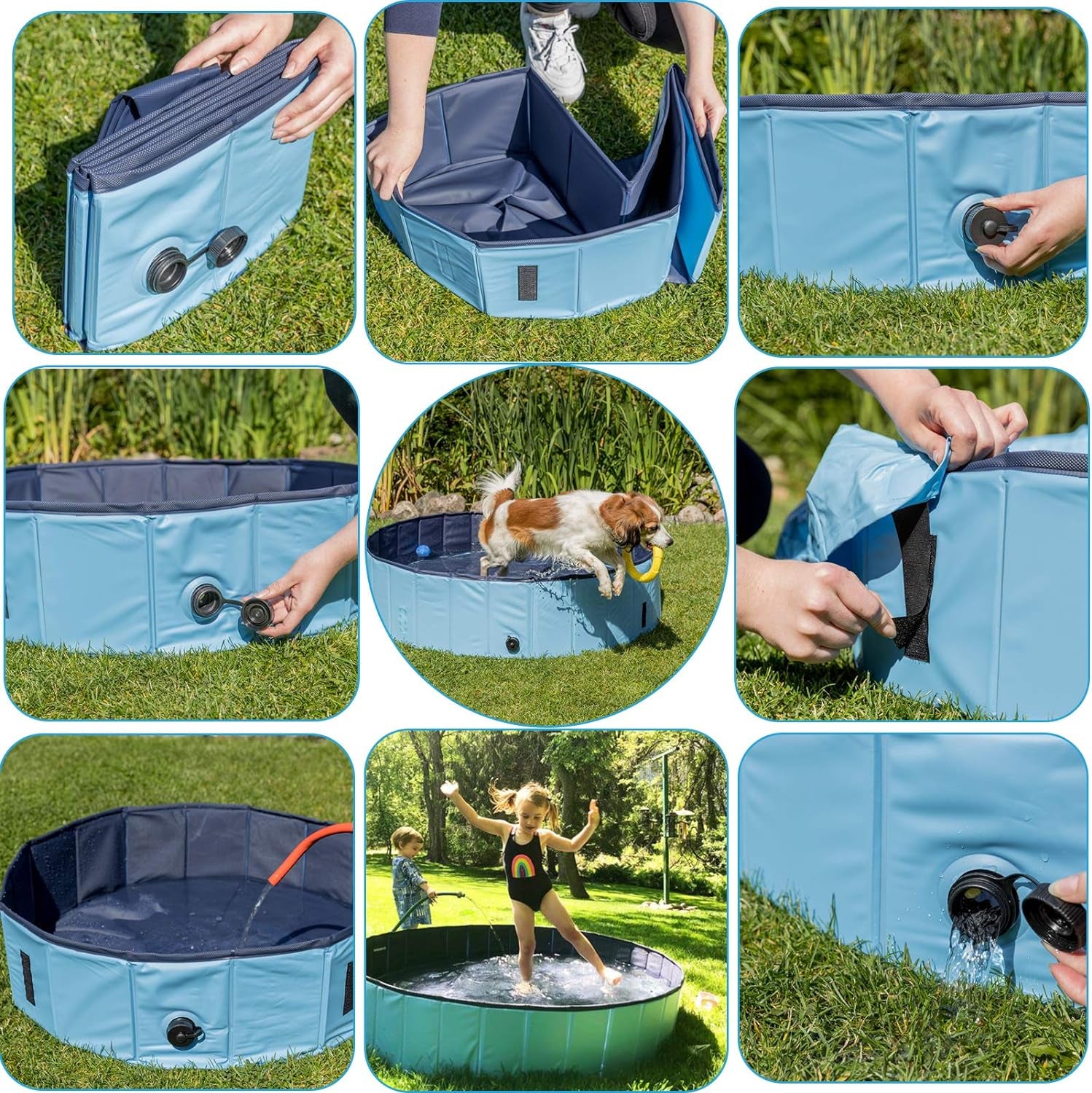 Dog Pool Foldable Pet Outdoor Swimming Pool Collapsible Anti-Slip Hard PVC Pet Paddling Bathtub for Large and Xtra Large Dogs, Kids, Pets