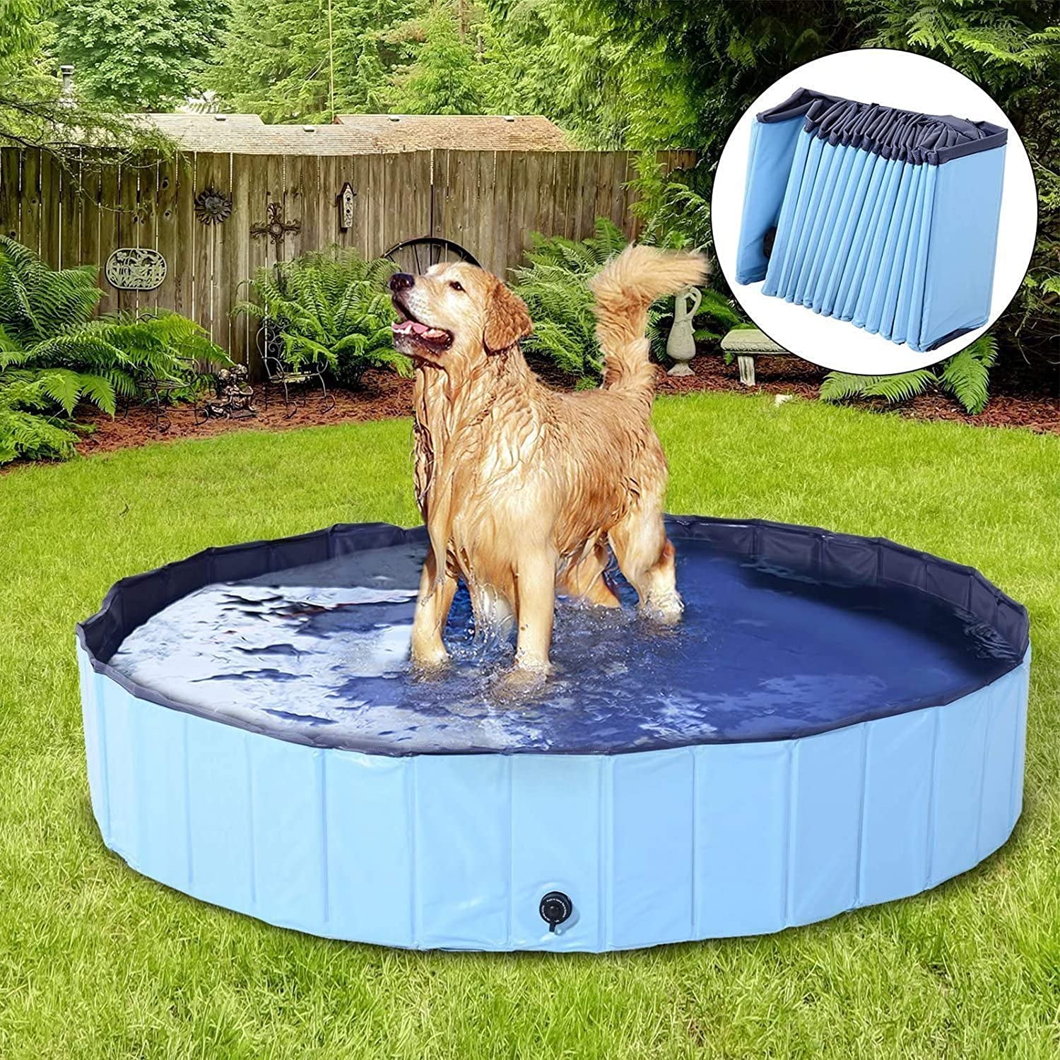 Dog Pool Foldable Pet Outdoor Swimming Pool Collapsible Anti-Slip Hard PVC Pet Paddling Bathtub for Large and Xtra Large Dogs, Kids, Pets
